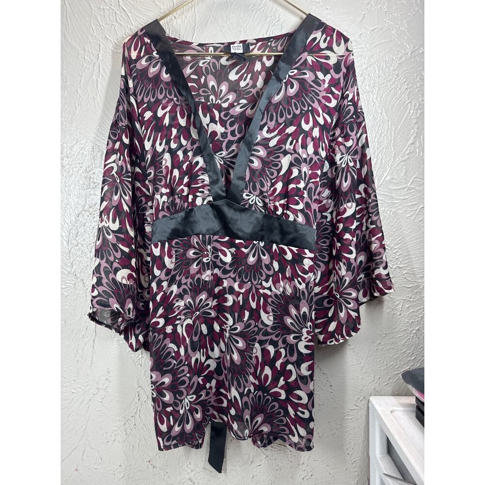 Studio 1940 Womens Long Sleeve‎ Black Purple Sheer Top Shirt Plus Size 18/20
